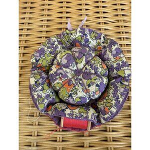 Vintage 30's Purple Floral Fabric Pin Cushion Spool holder